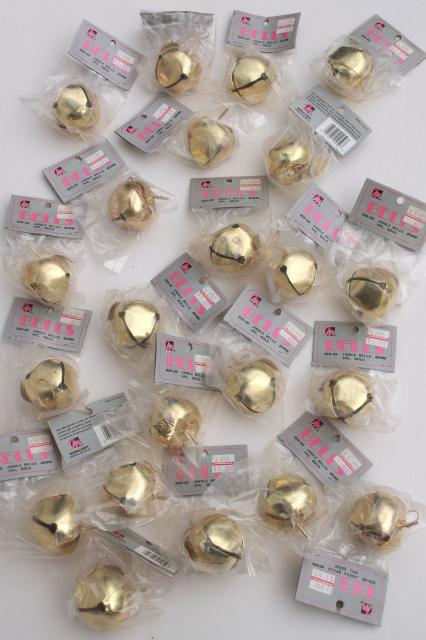 photo of vintage gold brass tone metal apple bell jingle bells, new old stock craft supplies #1