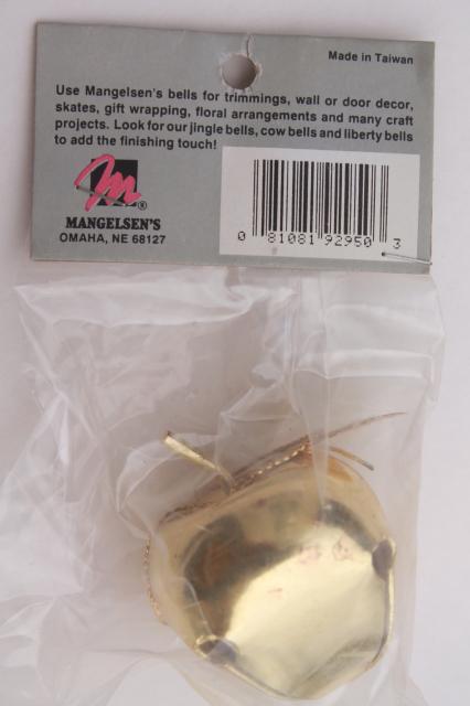 photo of vintage gold brass tone metal apple bell jingle bells, new old stock craft supplies #7