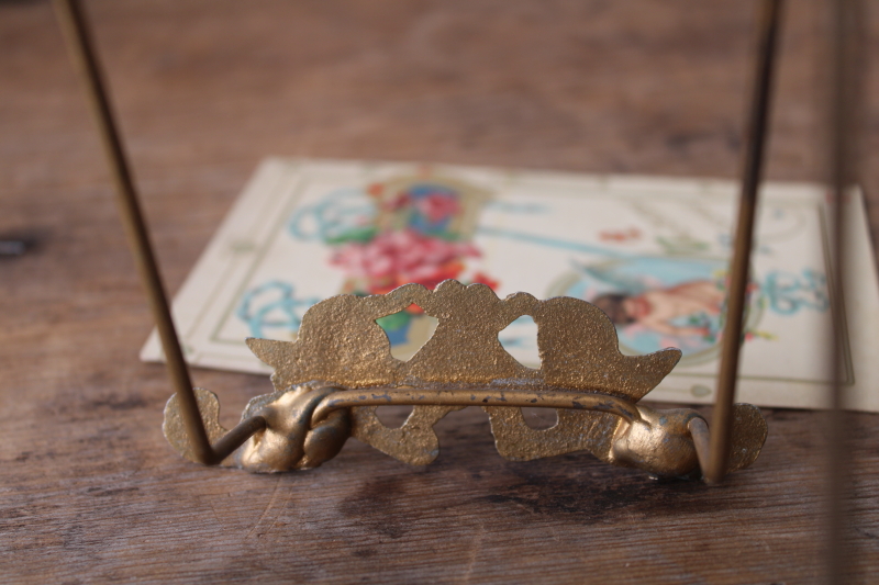 photo of vintage gold cherubs wire easel picture holder stand w/ antique Valentine postcard  #5