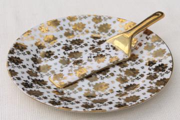 catalog photo of vintage gold chintz china cake plate & server w/ encrusted gold, German porcelain