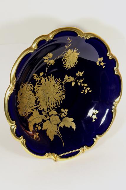 photo of vintage gold chrysanthemum cobalt blue, hand painted Bavaria china large bowl centerpiece #4