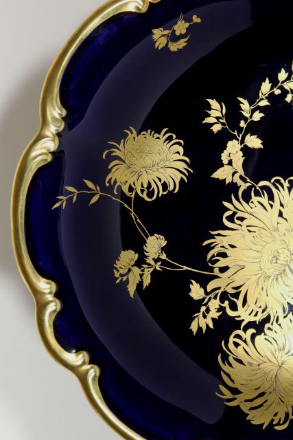 photo of vintage gold chrysanthemum cobalt blue, hand painted Bavaria china large bowl centerpiece #5