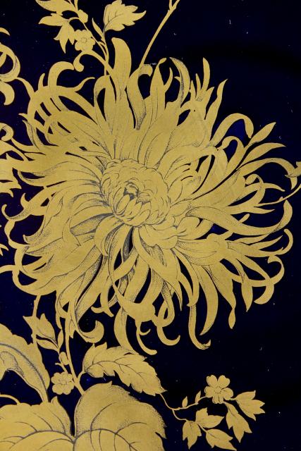 photo of vintage gold chrysanthemum cobalt blue, hand painted Bavaria china large bowl centerpiece #6