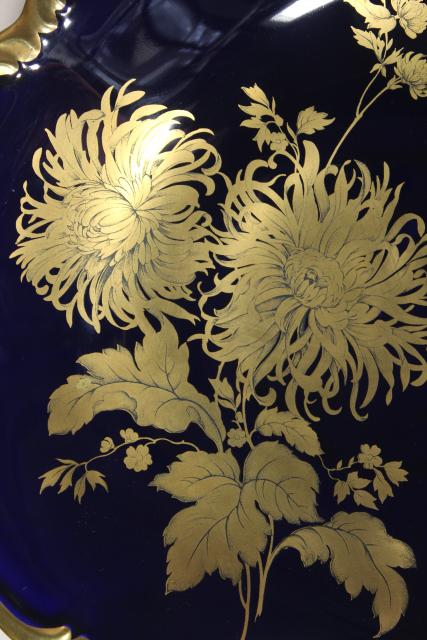 photo of vintage gold chrysanthemum cobalt blue, hand painted Bavaria china large bowl centerpiece #7
