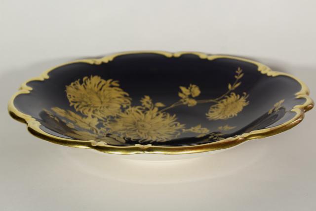 photo of vintage gold chrysanthemum cobalt blue, hand painted Bavaria china large bowl centerpiece #9