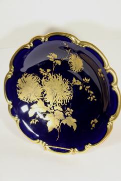 catalog photo of vintage gold chrysanthemum cobalt blue, hand painted Bavaria china large bowl centerpiece