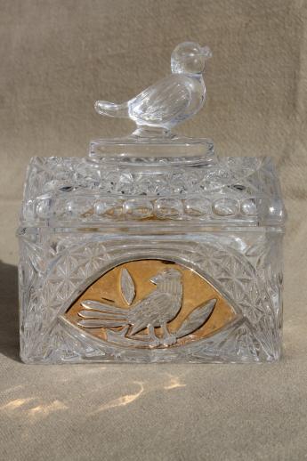 photo of vintage gold decorated Hofbauer lead crystal birds pattern trinket box #2