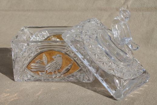 photo of vintage gold decorated Hofbauer lead crystal birds pattern trinket box #3