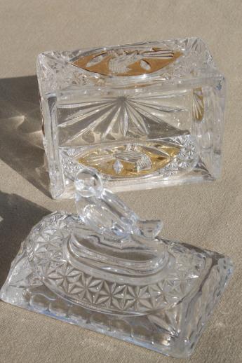 photo of vintage gold decorated Hofbauer lead crystal birds pattern trinket box #7