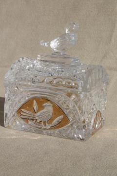 catalog photo of vintage gold decorated Hofbauer lead crystal birds pattern trinket box