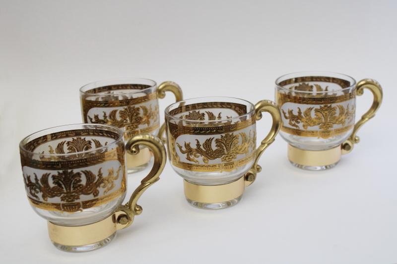 photo of vintage gold decorated glass coffee cups w/ metal handles, baroque florentine style #1