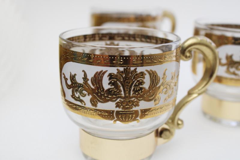 photo of vintage gold decorated glass coffee cups w/ metal handles, baroque florentine style #2