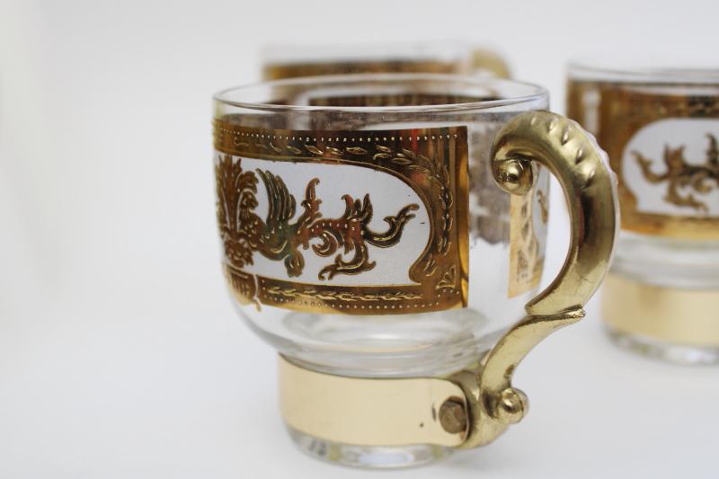 photo of vintage gold decorated glass coffee cups w/ metal handles, baroque florentine style #3