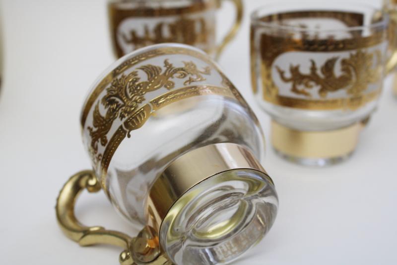 photo of vintage gold decorated glass coffee cups w/ metal handles, baroque florentine style #5