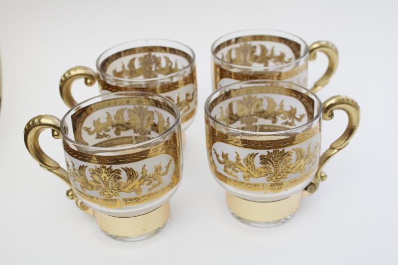 photo of vintage gold decorated glass coffee cups w/ metal handles, baroque florentine style #7