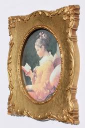 catalog photo of vintage gold faux wood frame w/ French print Fragonard young girl reading