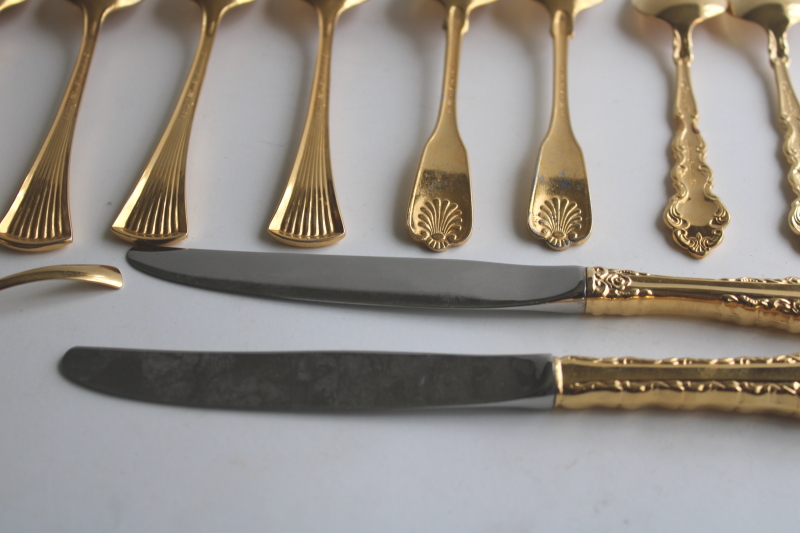 photo of vintage gold flatware, mismatched patterns, mixed lot spoons, forks, table knives  #5