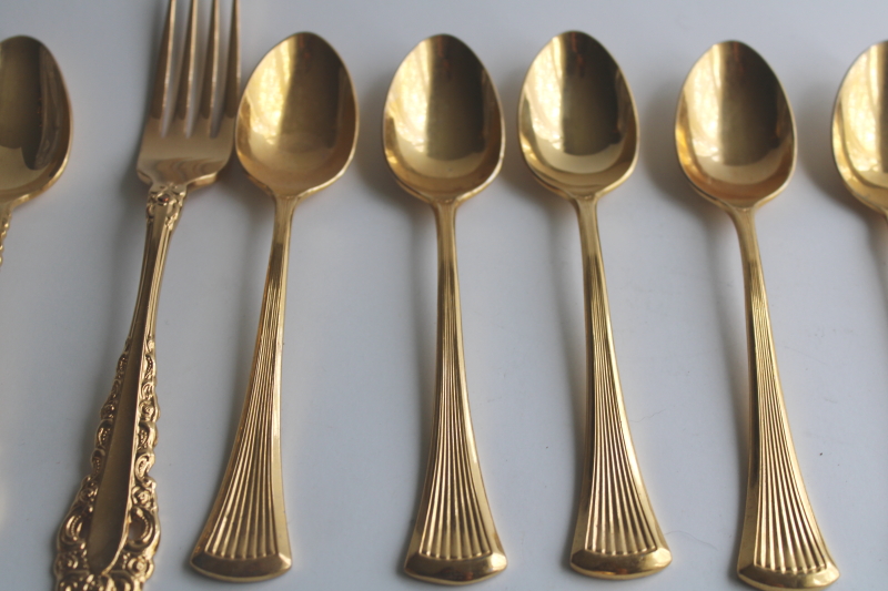 photo of vintage gold flatware, mismatched patterns, mixed lot spoons, forks, table knives  #7