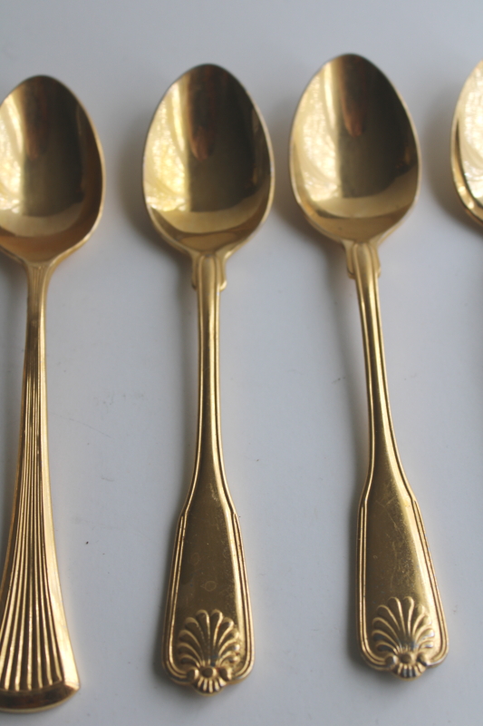 photo of vintage gold flatware, mismatched patterns, mixed lot spoons, forks, table knives  #10