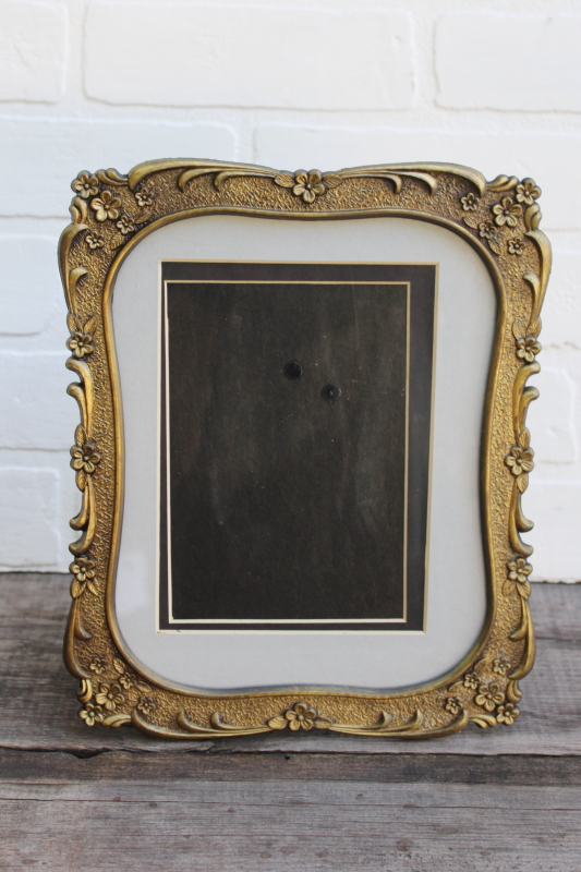 photo of vintage gold floral metal frame w/ easel stand back, large photo picture frame  #1