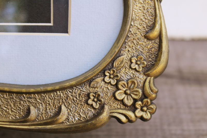photo of vintage gold floral metal frame w/ easel stand back, large photo picture frame #2