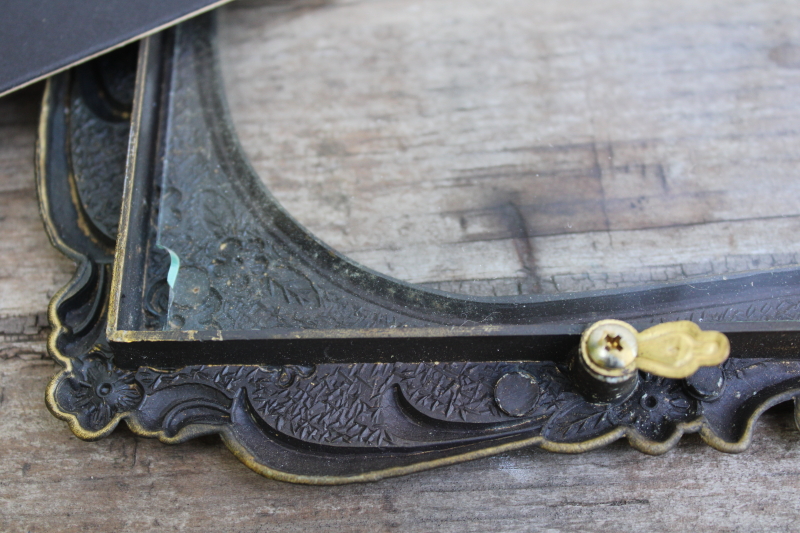 photo of vintage gold floral metal frame w/ easel stand back, large photo picture frame #4