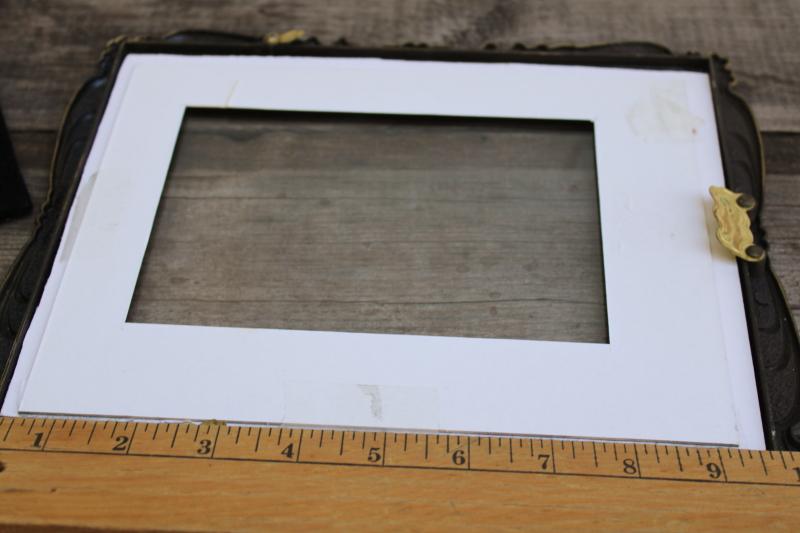 photo of vintage gold floral metal frame w/ easel stand back, large photo picture frame #7