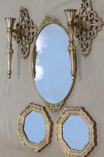 photo of vintage gold rococo boudoir collection, perfume tray, metal sconces, baroque mirrors #1