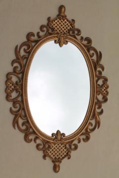catalog photo of vintage gold rococo frame w/ oval glass mirror, Cinderella french brocante style!