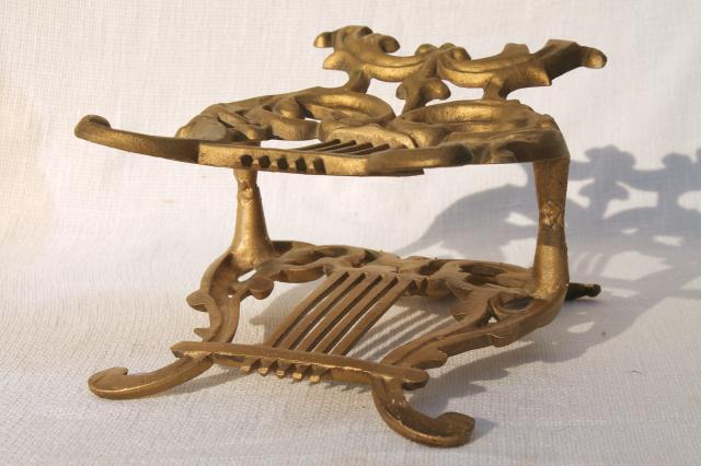 photo of vintage gold rococo ornate cast metal lyre harp music stand / magazine rack #6