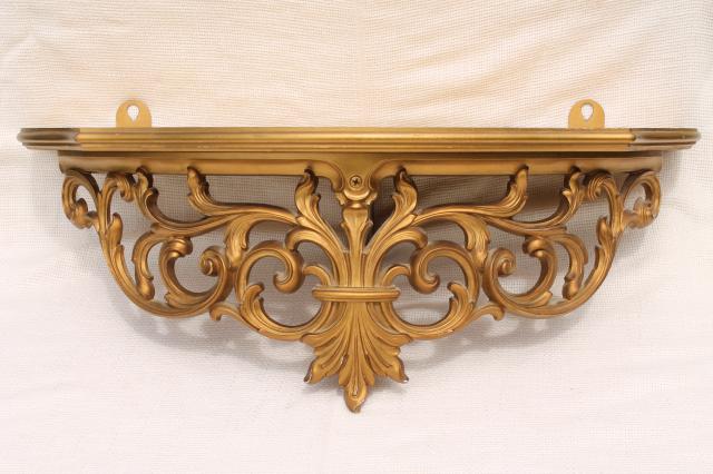 photo of vintage gold rococo ornate scrolls wall mount bracket shelf for clock or bric a brac #1