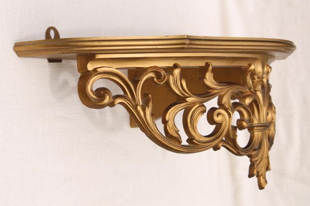 photo of vintage gold rococo ornate scrolls wall mount bracket shelf for clock or bric a brac #2
