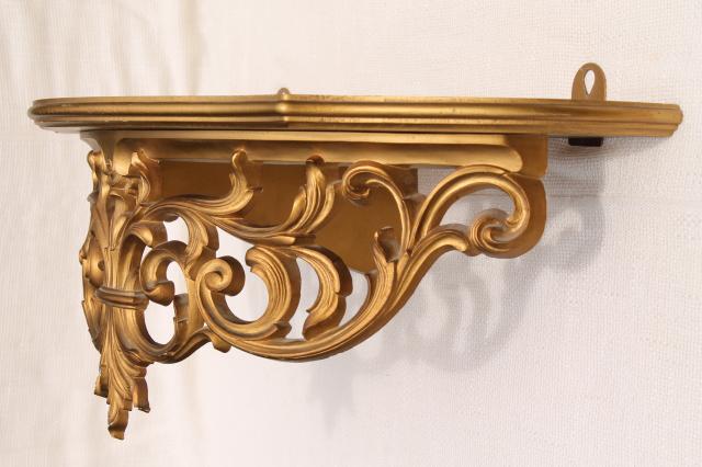 photo of vintage gold rococo ornate scrolls wall mount bracket shelf for clock or bric a brac #3