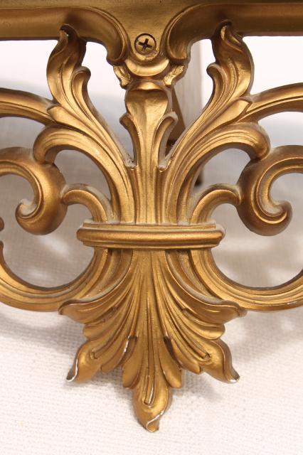 photo of vintage gold rococo ornate scrolls wall mount bracket shelf for clock or bric a brac #7