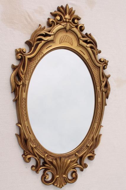 photo of vintage gold rococo plastic frame oval wall mirror, french country style #1