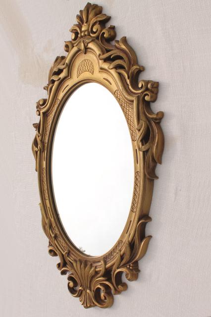 photo of vintage gold rococo plastic frame oval wall mirror, french country style #2