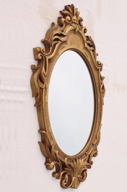 photo of vintage gold rococo plastic frame oval wall mirror, french country style #3