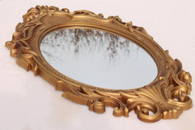 photo of vintage gold rococo plastic frame oval wall mirror, french country style #7