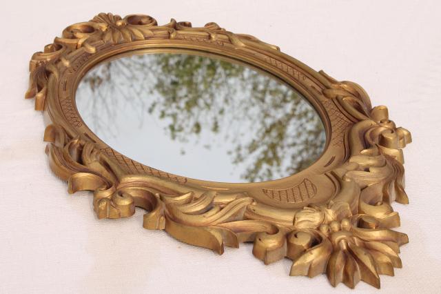 photo of vintage gold rococo plastic frame oval wall mirror, french country style #8