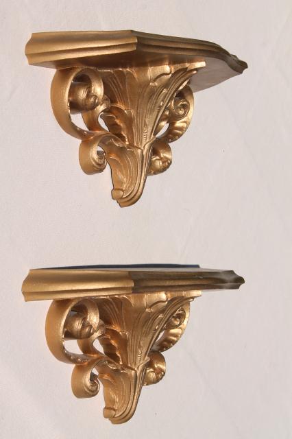 photo of vintage gold rococo plastic wall bracket shelves, country French shabby chic style #3