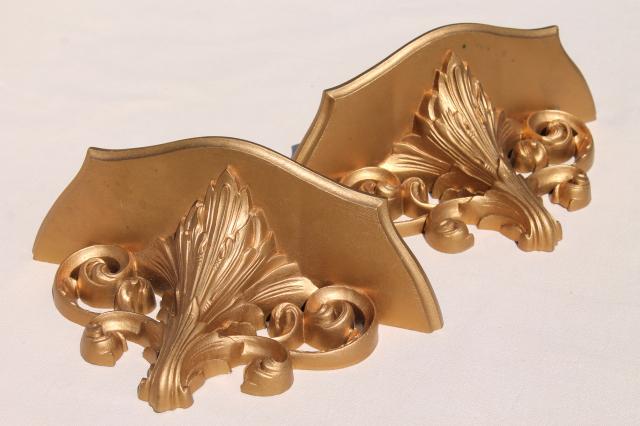 photo of vintage gold rococo plastic wall bracket shelves, country French shabby chic style #8