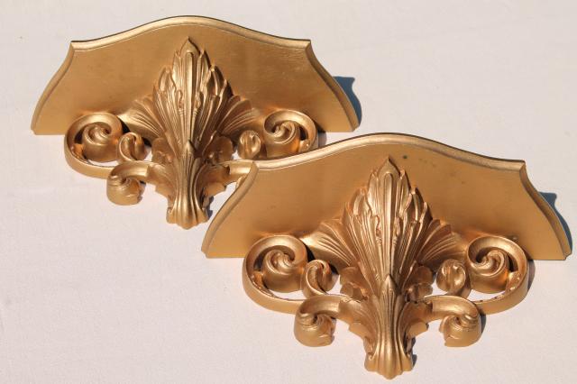 photo of vintage gold rococo plastic wall bracket shelves, country French shabby chic style #9