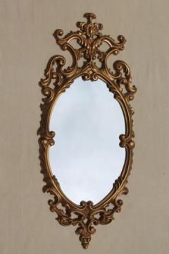 catalog photo of vintage gold rococo plastic wall mirror, petite size ornate french country frame