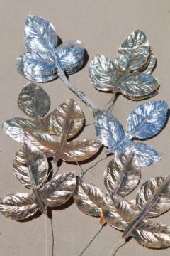 catalog photo of vintage gold & silver foil paper leaves, rose leaf party flower or cake decorations