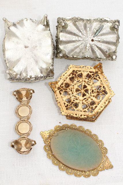 photo of vintage gold & silver metal vanity table accessories, lipstick holders, tray, jewelry boxes #6