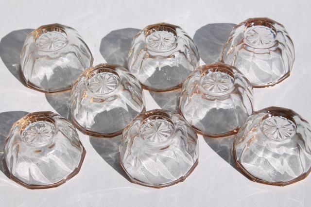 photo of vintage gold trimmed glass salt dishes, pressed pattern salts w/ tiny spoons & tray #14