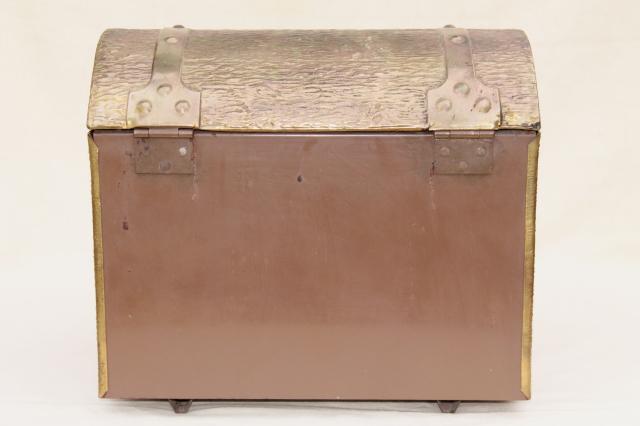 photo of vintage golden brass treasure chest trunk, embossed tooled metal box #8