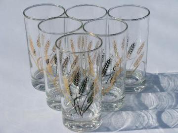 catalog photo of vintage golden wheat gold pattern glass, 6 glasses, set of tumblers