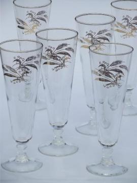 catalog photo of vintage golden wheat pilsner glasses, gold wheat sheaf beer glasses set