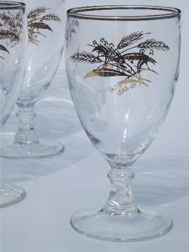 photo of vintage golden wheat wine glasses, gold wheat sheaf goblets set of 8 #2